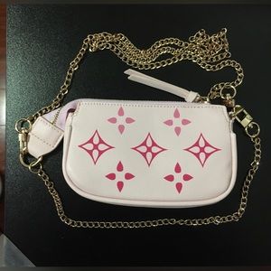 Small Baby Pink Wristlet Clutch Pouch Zipper Crossbody Bag Purse with Gold chain